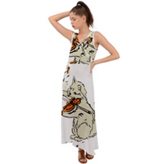 Cat Playing The Violin Art V-neck Chiffon Maxi Dress by oldshool