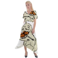 Cat Playing The Violin Art Cross Front Sharkbite Hem Maxi Dress