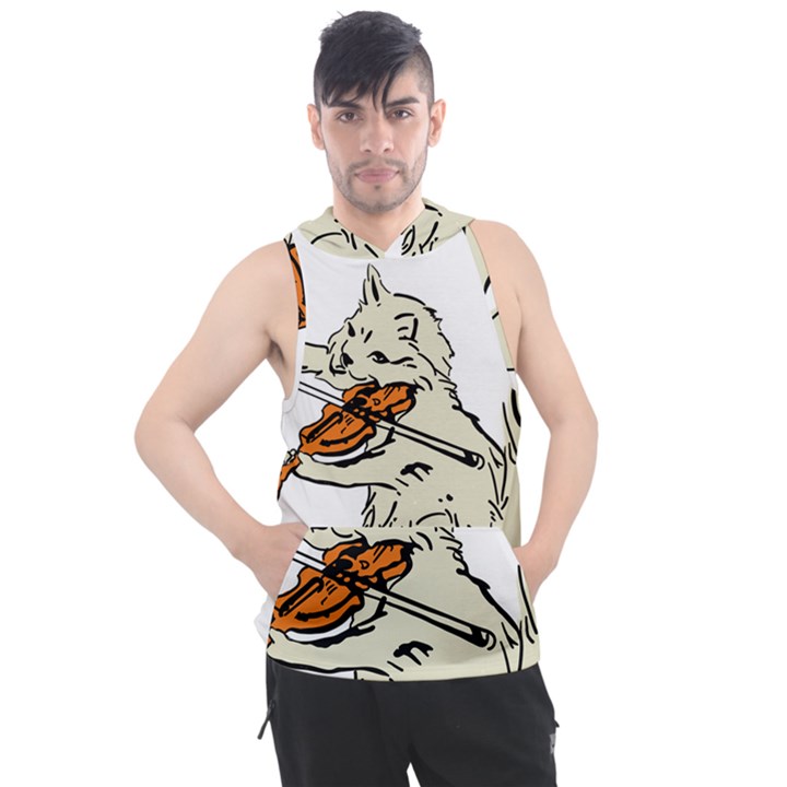 Cat Playing The Violin Art Men s Sleeveless Hoodie