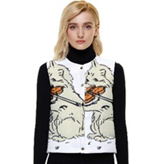 Cat Playing The Violin Art Women s Short Button Up Puffer Vest