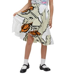 Cat Playing The Violin Art Kids  Ruffle Flared Wrap Midi Skirt