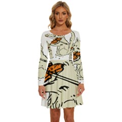 Cat Playing The Violin Art Long Sleeve Wide Neck Velvet Dress by oldshool