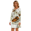 Cat Playing The Violin Art Long Sleeve Wide Neck Velvet Dress View2