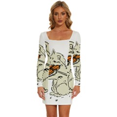 Cat Playing The Violin Art Long Sleeve Square Neck Bodycon Velvet Dress by oldshool