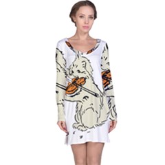 Cat Playing The Violin Art Long Sleeve Nightdress by oldshool