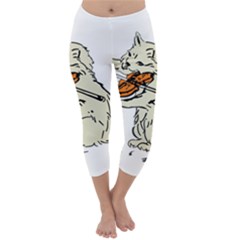 Cat Playing The Violin Art Capri Winter Leggings 