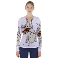 Cat Playing The Violin Art V-neck Long Sleeve Top by oldshool