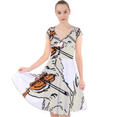 Cat Playing The Violin Art Cap Sleeve Front Wrap Midi Dress by oldshool