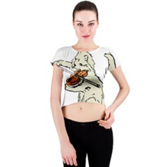 Cat Playing The Violin Art Crew Neck Crop Top by oldshool