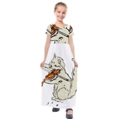 Cat Playing The Violin Art Kids  Short Sleeve Maxi Dress