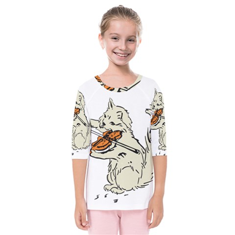 Cat Playing The Violin Art Kids  Quarter Sleeve Raglan Tee by oldshool