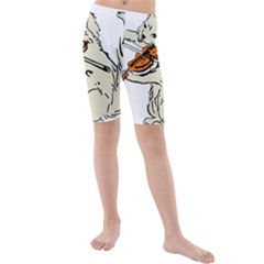 Cat Playing The Violin Art Kids  Mid Length Swim Shorts by oldshool