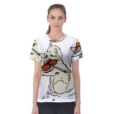 Cat Playing The Violin Art Women s Sport Mesh Tee by oldshool