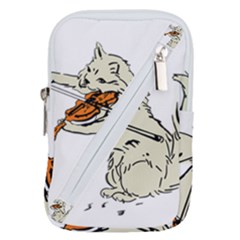 Cat Playing The Violin Art Belt Pouch Bag (large)