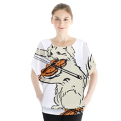 Cat Playing The Violin Art Batwing Chiffon Blouse