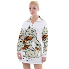 Cat Playing The Violin Art Women s Long Sleeve Casual Dress