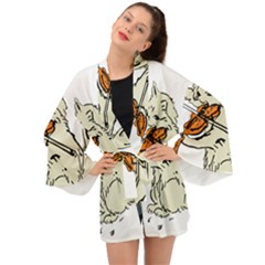 Cat Playing The Violin Art Long Sleeve Kimono