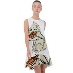 Cat Playing The Violin Art Frill Swing Dress by oldshool