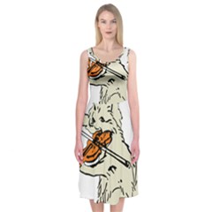 Cat Playing The Violin Art Midi Sleeveless Dress by oldshool