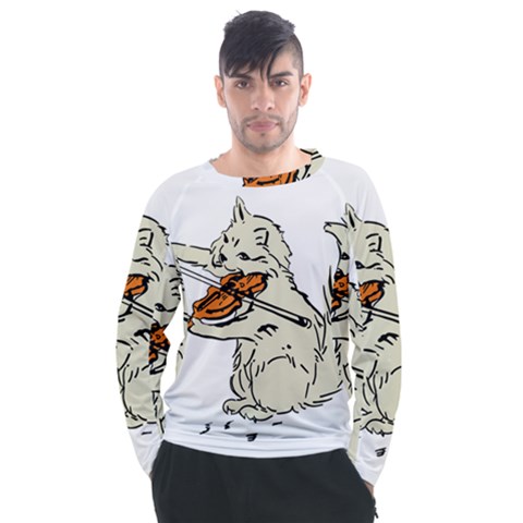 Cat Playing The Violin Art Men s Long Sleeve Raglan Tee by oldshool