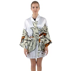 Cat Playing The Violin Art Long Sleeve Satin Kimono