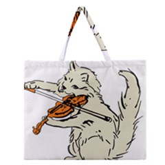 Cat Playing The Violin Art Zipper Large Tote Bag by oldshool