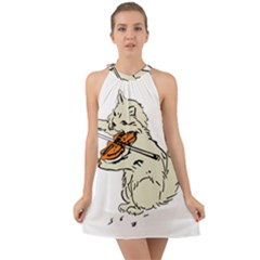 Cat Playing The Violin Art Halter Tie Back Chiffon Dress by oldshool