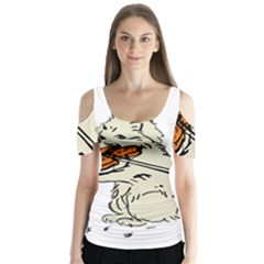 Cat Playing The Violin Art Butterfly Sleeve Cutout Tee 