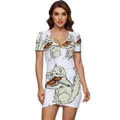 Cat Playing The Violin Art Low Cut Cap Sleeve Mini Dress by oldshool