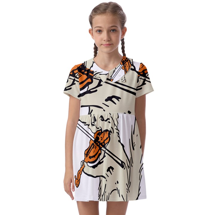 Cat Playing The Violin Art Kids  Asymmetric Collar Dress