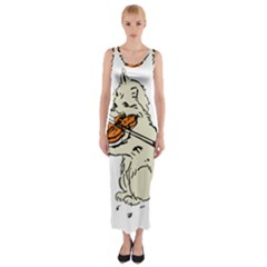 Cat Playing The Violin Art Fitted Maxi Dress by oldshool