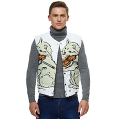 Cat Playing The Violin Art Men s Short Button Up Puffer Vest	