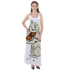 Cat Playing The Violin Art Sleeveless Velour Maxi Dress by oldshool