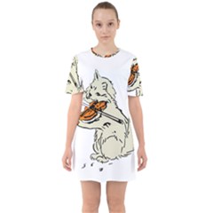 Cat Playing The Violin Art Sixties Short Sleeve Mini Dress by oldshool