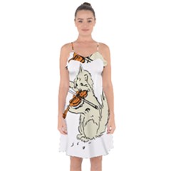 Cat Playing The Violin Art Ruffle Detail Chiffon Dress by oldshool