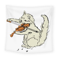 Cat Playing The Violin Art Square Tapestry (large)