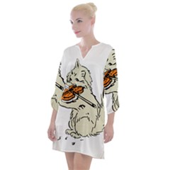 Cat Playing The Violin Art Open Neck Shift Dress by oldshool