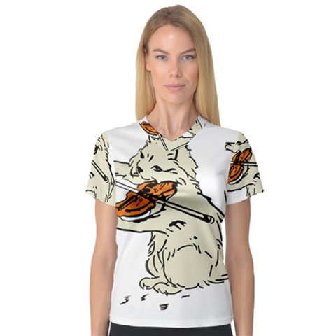 Cat Playing The Violin Art V-neck Sport Mesh Tee by oldshool