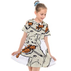 Cat Playing The Violin Art Kids  Short Sleeve Shirt Dress by oldshool