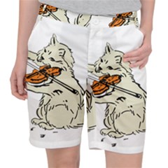 Cat Playing The Violin Art Women s Pocket Shorts by oldshool