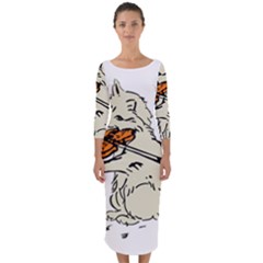 Cat Playing The Violin Art Quarter Sleeve Midi Bodycon Dress by oldshool