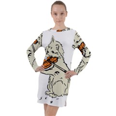 Cat Playing The Violin Art Long Sleeve Hoodie Dress