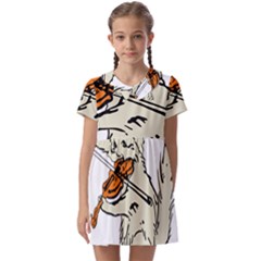 Cat Playing The Violin Art Kids  Asymmetric Collar Dress by oldshool