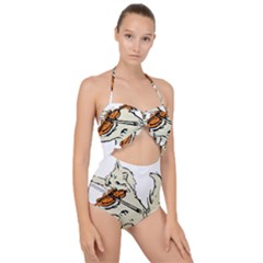 Cat Playing The Violin Art Scallop Top Cut Out Swimsuit by oldshool