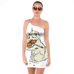 Cat Playing The Violin Art One Shoulder Ring Trim Bodycon Dress by oldshool