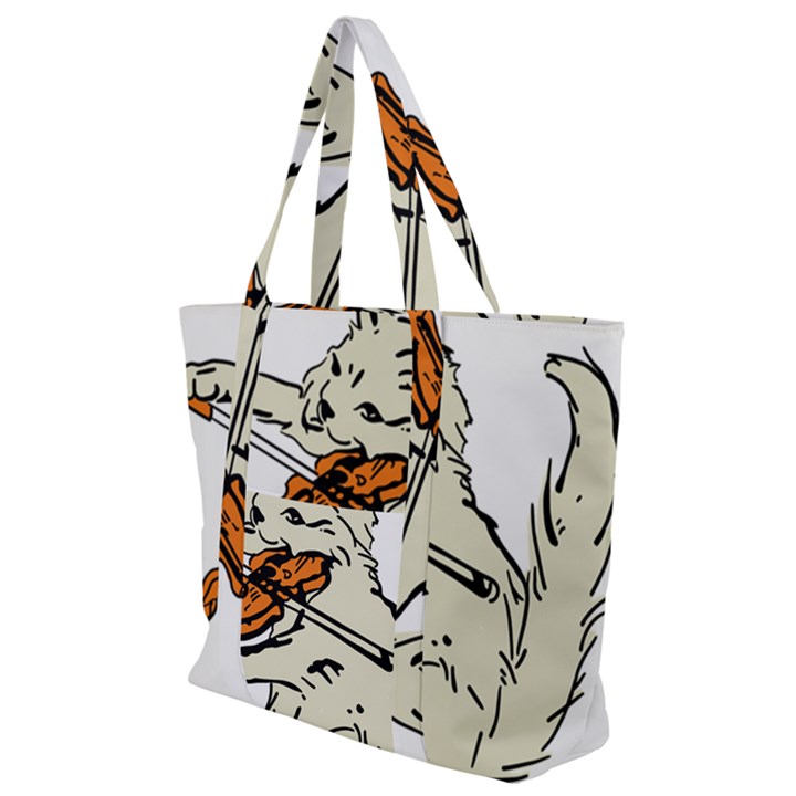 Cat Playing The Violin Art Zip Up Canvas Bag