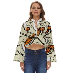 Cat Playing The Violin Art Boho Long Bell Sleeve Top