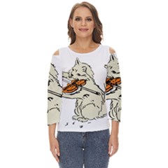 Cat Playing The Violin Art Cut Out Wide Sleeve Top