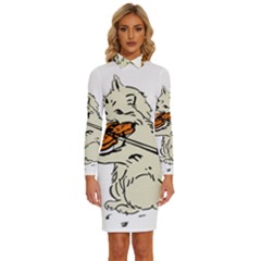 Cat Playing The Violin Art Long Sleeve Shirt Collar Bodycon Dress by oldshool