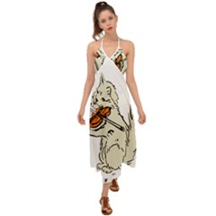 Cat Playing The Violin Art Halter Tie Back Dress  by oldshool